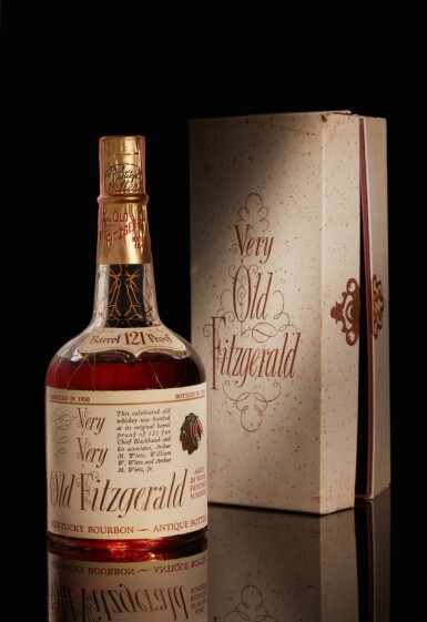 View full screen - View 1 of Lot 262. Very Very Old Fitzgerald 18 Year Old "Blackhawk" 121.0 Proof 1950 (1 Bottle 4/5 Quart).