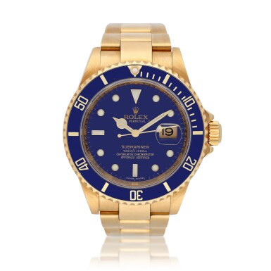 View full screen - View 1 of Lot 13. Submariner, Ref. 16618T "M-serial Rehaut" Yellow gold wristwatch with date and bracelet Circa 2008.