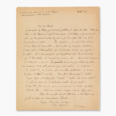 View full screen - View 1 of Lot 142. Lettre autographe signée à Daniel de Monfreid, avril 1903. Écrite des îles Marquises, quelques jours avant sa mort. .