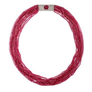 View full screen - View 1 of Lot 2835. Rubellite and Diamond Necklace | 蒂芙尼 | 紅寶碧璽 配 鑽石 項鏈.