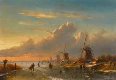 View full screen - View 1 of Lot 83. Ice Skaters at Sunset.