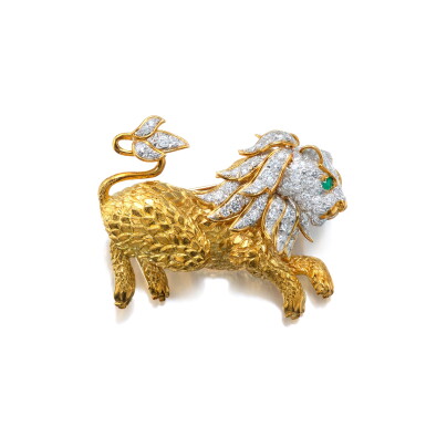 View full screen - View 1 of Lot 204. Gold, Diamond and Emerald Brooch.