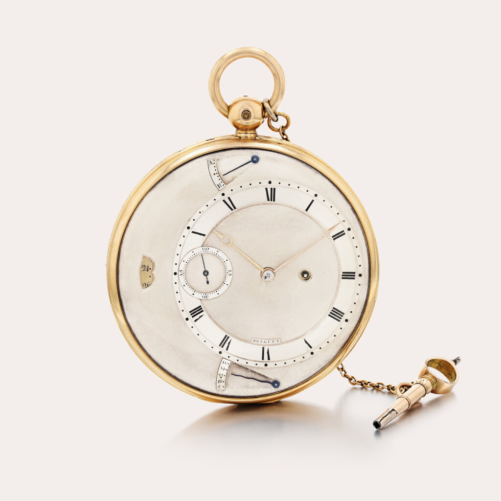 View full screen - View 1 of Lot 51. An important and exceptionally fine 20ct gold slim self-winding open-faced Perpetuelle Montre à Tact of Royal Provenance with lever escapement, date and state-of-wind indication.