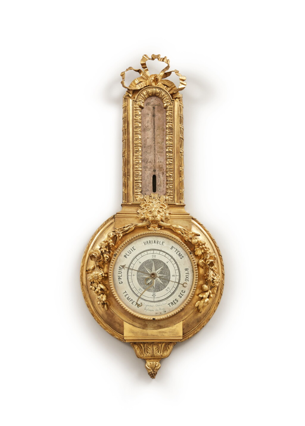 View full screen - View 1 of Lot 47. A restauration gilt bronze and steel barometer and thermometer, circa 1825.