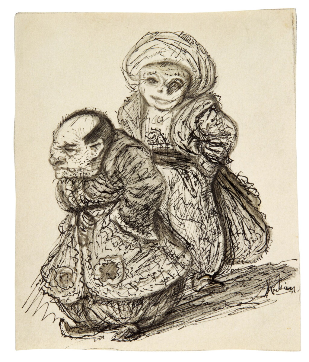View full screen - View 1 of Lot 35. ALFRED KUBIN | EIN ORIENTALISCHES ZWERGENPAAR (AN ORIENTAL DWARF COUPLE).