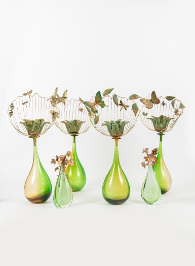 View full screen - View 1 of Lot 127. A set of six glass, ceramic, resin and gilt-metal candlesticks, modern.