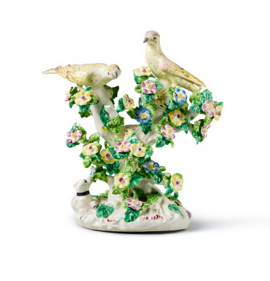 View full screen - View 1 of Lot 268. A Bow 'Birds in Branches' Buntings Group and A Bow Figure of a Bunting, Circa 1765-70.