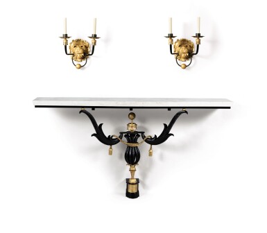 View full screen - View 1 of Lot 335. Side table and pair of wall-lights, circa 1945.