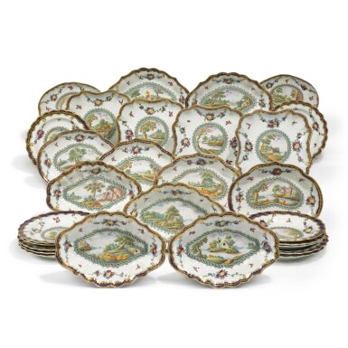View full screen - View 1 of Lot 65. An Extensive Worcester 'Dalhousie' Pattern-Type Dessert Service, Circa 1775.