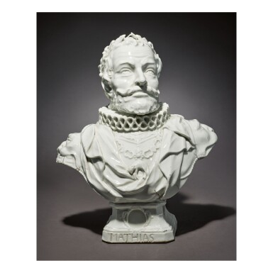 View full screen - View 1 of Lot 304. A RARE MEISSEN BUST OF THE HOLY ROMAN EMPEROR MATHIAS CIRCA 1745-46.