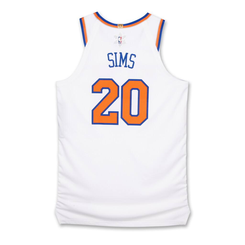 View full screen - View 1 of Lot 112. Jericho Sims ‘Christmas Day’ New York Knicks 2024-2025 Game Issued Association Edition Jersey.