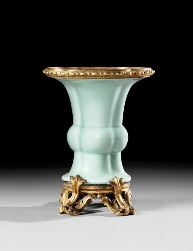 View full screen - View 1 of Lot 16. A Louis XV gilt-bronze celadon porcelain vase, circa 1730-1740 | Vase en porcelaine céladon et bronze doré d'époque Louis XV, vers 1730-1740.