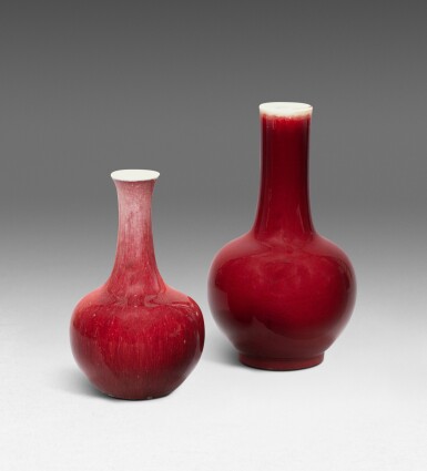 View full screen - View 1 of Lot 164. Two 'sang-de-boeuf' glazed vases Qing dynasty, 18th-19th century | 清十八至十九世紀 紅釉瓶兩件.