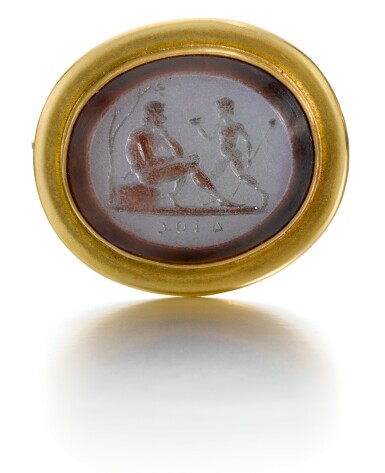 View full screen - View 1 of Lot 99. ITALIAN, LATE 18TH CENTURY | INTAGLIO WITH A YOUTH AND A SATYR.
