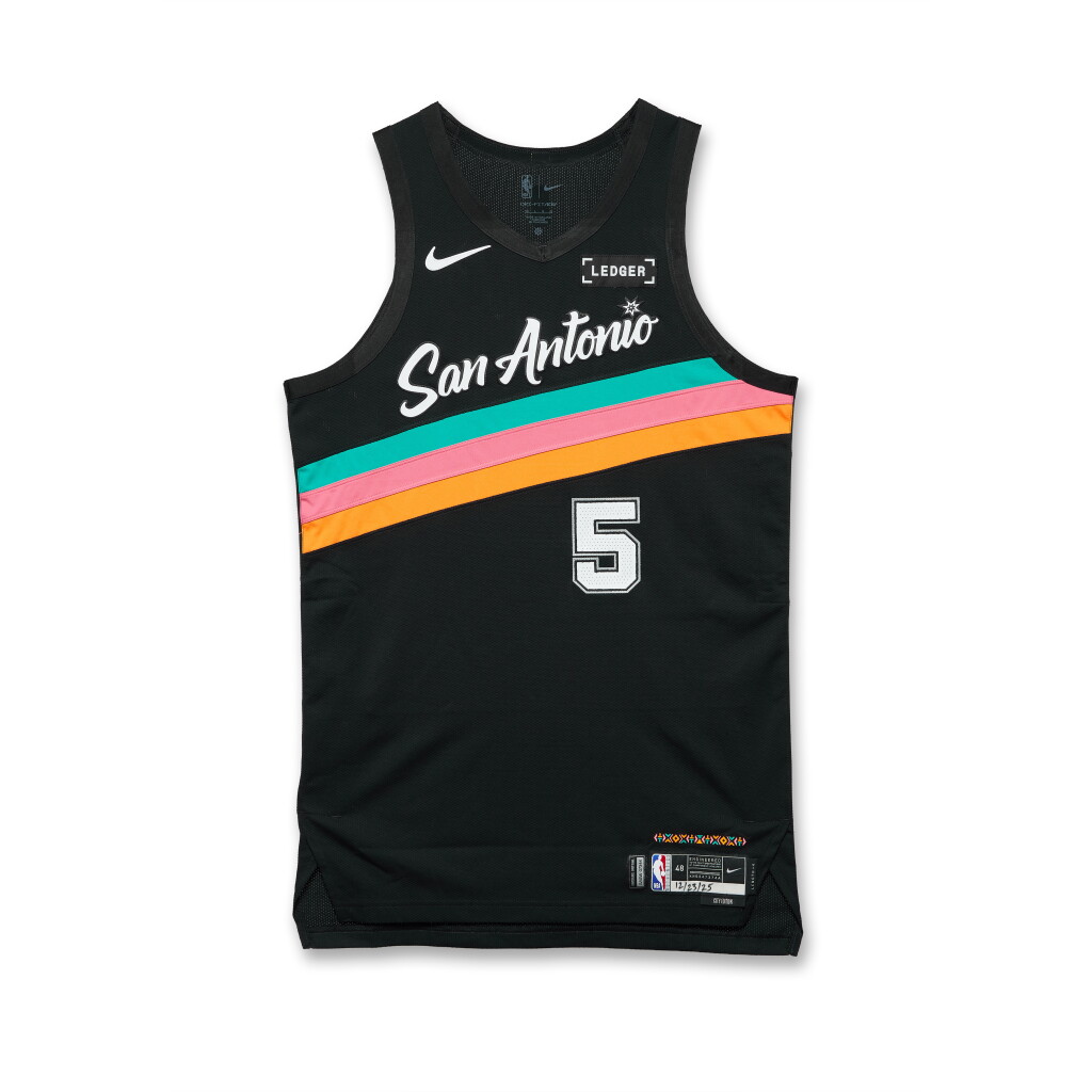 View full screen - View 1 of Lot 10. Stephon Castle San Antonio Spurs 2025-2026 Game Worn City Edition Jersey.