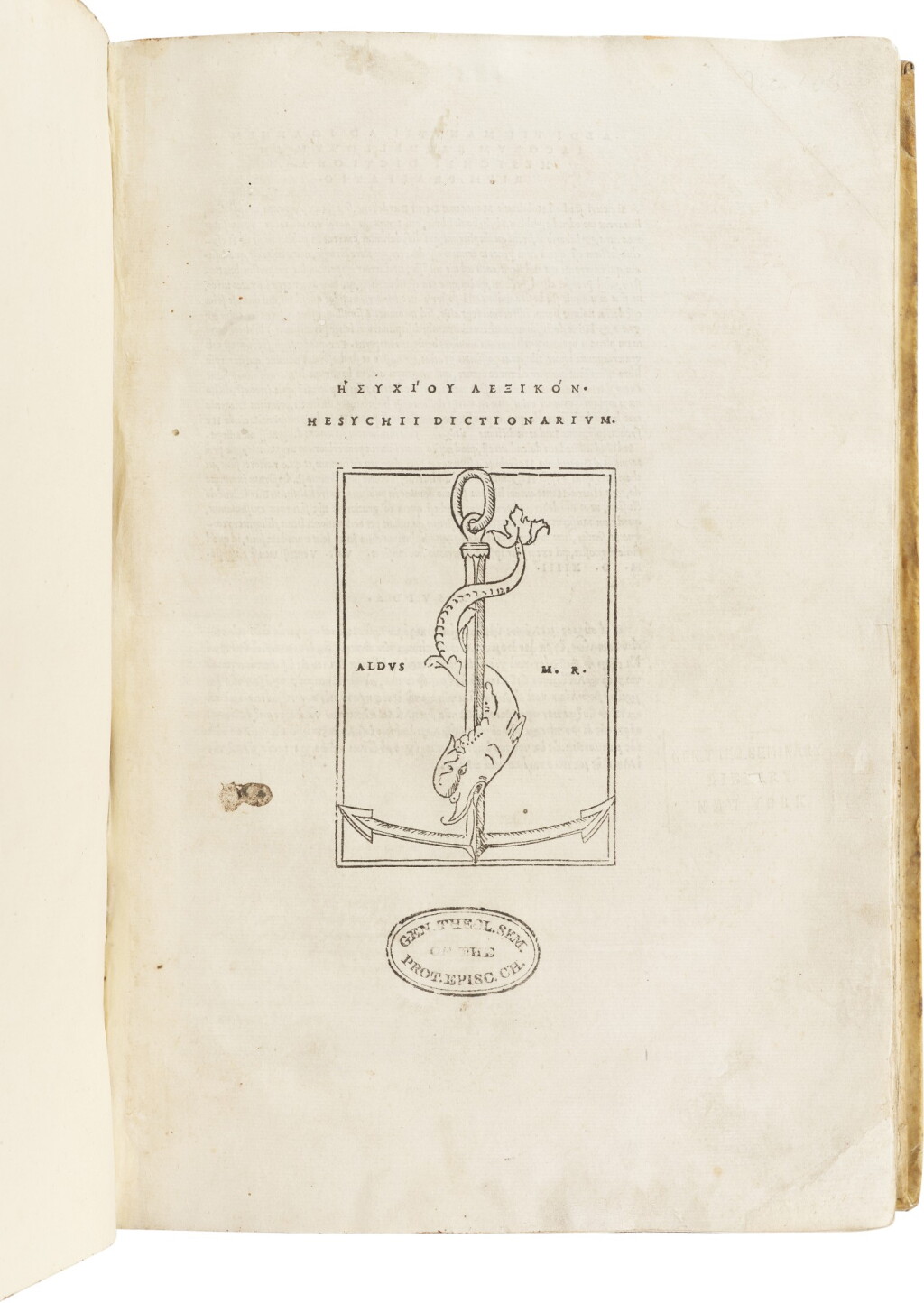 View full screen - View 1 of Lot 124. Hesychius, Dictionarium, Venice, Aldus, 1514, later vellum.