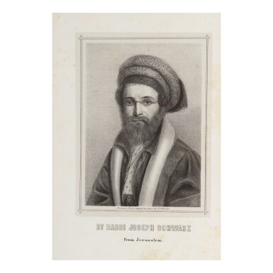 View full screen - View 1 of Lot 290. A DESCRIPTIVE GEOGRAPHY AND BRIEF HISTORICAL SKETCH OF PALESTINE, RABBI JOSEPH SCHWARZ, TRANSLATED BY ISAAC LEESER, PHILADELPHIA: C. SHERMAN FOR A. HART, 1850.