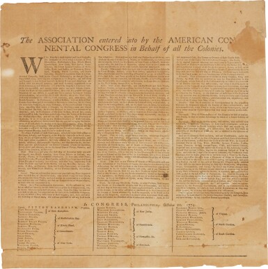 View full screen - View 1 of Lot 22. Continental Congress | "The Union is much older than the Constitution. It was formed, in fact, by the Articles of Association in 1774"—Abraham Lincoln, first inaugural address.