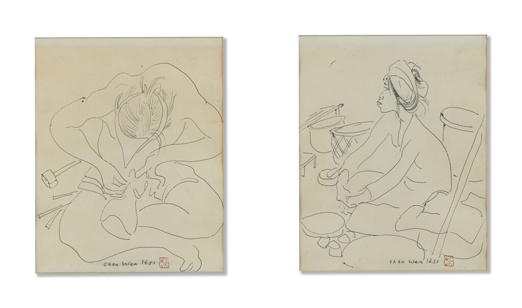 View full screen - View 1 of Lot 3018. CHEN WEN HSI | (I) SKETCH OF A CRAFTSMAN (II) SKETCH OF A MARKET VENDOR.