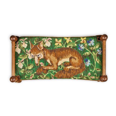 View full screen - View 1 of Lot 3. 'Mischievous Fox' Needlepoint Cover by Joanne Woodward Newman, Circa 1975.