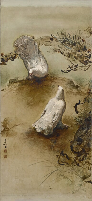 View full screen - View 1 of Lot 169. Lee Man Fong 李曼峰 | Pair of doves 一對白鴿.