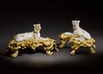 A pair of Louis XV gilt-bronze mounted Meissen porcelain figures of leopards, the porcelain circa 1745, the mounts mid-18th century