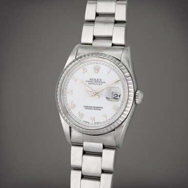 View full screen - View 1 of Lot 40. Reference 16220 Datejust | A stainless steel automatic wristwatch with date and bracelet, Circa 1997.