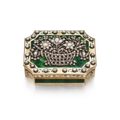View full screen - View 1 of Lot 217. A Richly-Jewelled Gold and Enamel Snuff box, Olof Fredrik Wennerström, St Petersburg, Circa 1830.