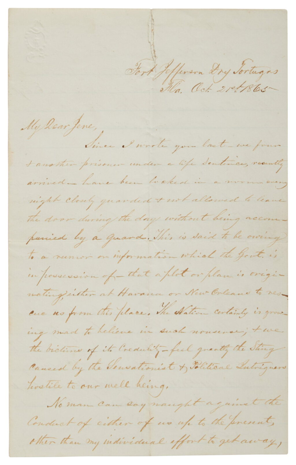 View full screen - View 1 of Lot 1064. Mudd, Samuel | The only letter by Dr. Samuel Mudd cited in the auction records.