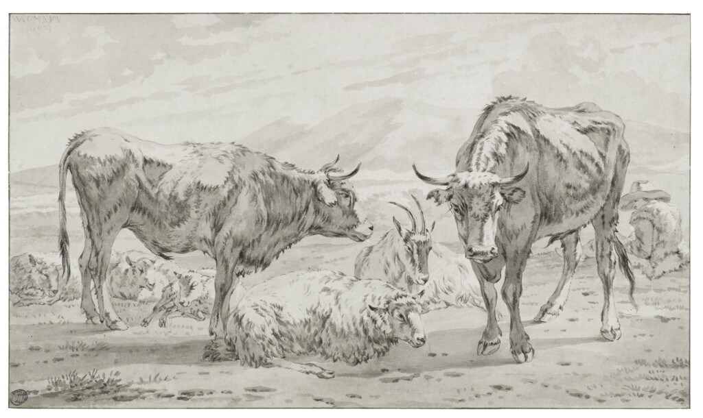 View full screen - View 1 of Lot 92. Two bullocks with a sheep and a goat.