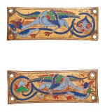 SPANISH, POSSIBLY SILOS, OR FRENCH, LIMOGES, THIRD QUARTER 12TH CENTURY | PAIR OF PLAQUES WITH MYTHICAL BIRDS