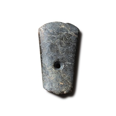 View full screen - View 1 of Lot 37. An archaic green and grey jade blade Probably neolithic periode | 或為新石器時代 玉鉞.