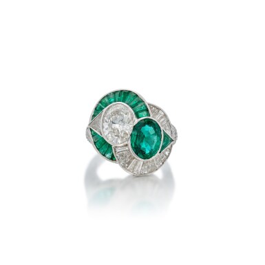 View full screen - View 1 of Lot 170. Emerald and Diamond Ring.