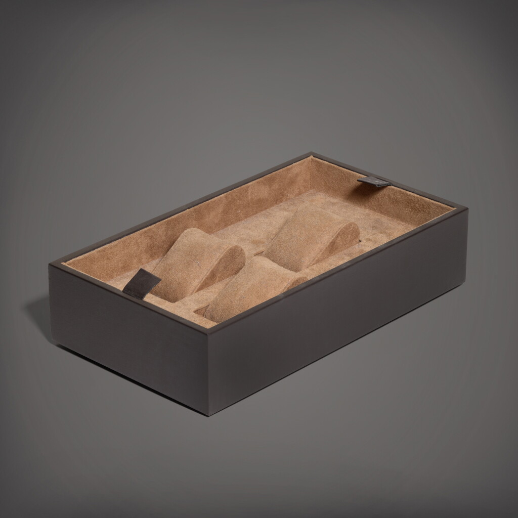 View full screen - View 1 of Lot 82. Brown faux-leather three watch display tray | Circa 2018.