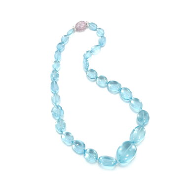 View full screen - View 1 of Lot 865. Aquamarine, pink sapphire and diamond necklace.