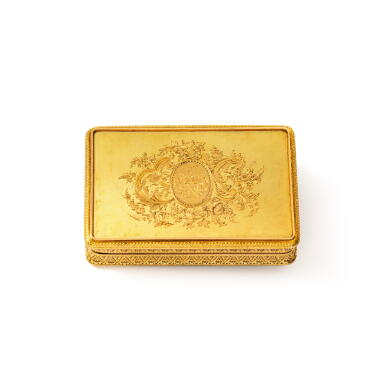 View full screen - View 1 of Lot 141. A jewelled gold and enamel snuff box with timepiece, for the Italian market, probably Henri Girardier, Geneva, mid-19th century.