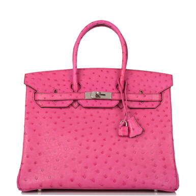 View full screen - View 1 of Lot 32. Hermès Fuchsia Birkin 35cm of Ostrich with Palladium Hardware.