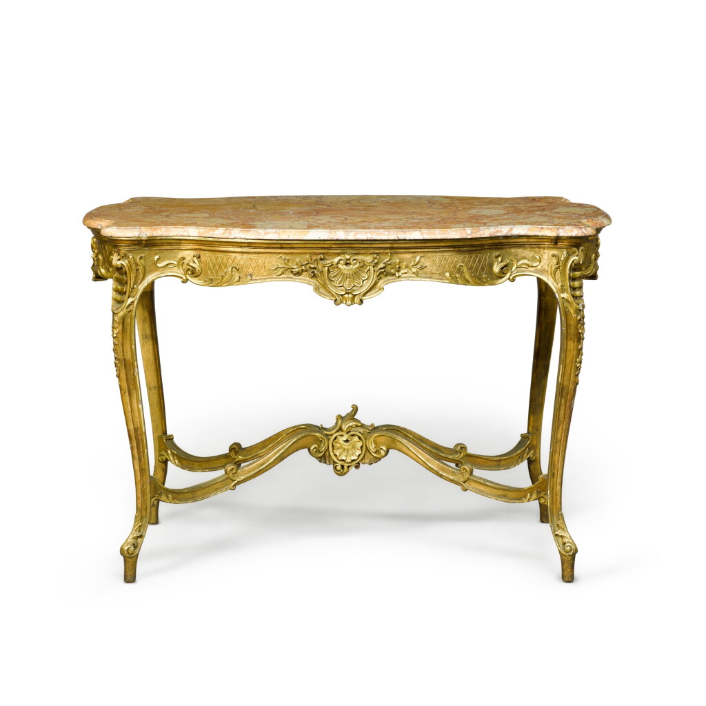 View full screen - View 1 of Lot 39. A Louis XV style carved giltwood centre table, late 19th century.