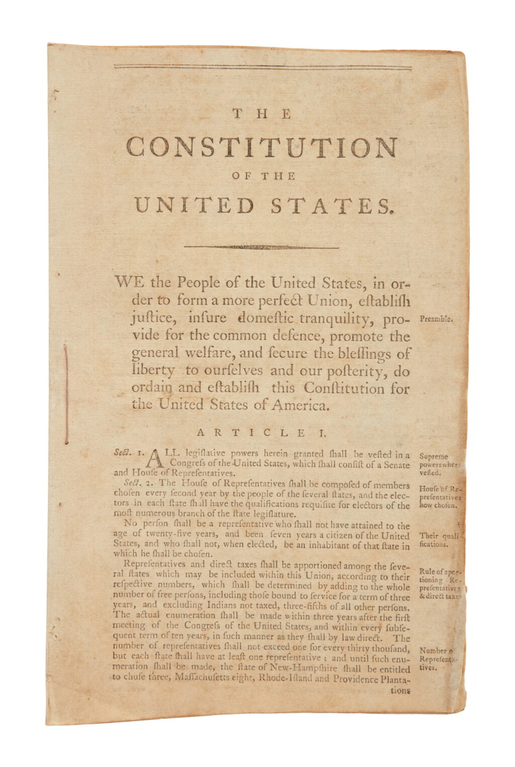 View full screen - View 1 of Lot 64. United States Constitution | The official Connecticut printing, with ratification, of the Constitution.
