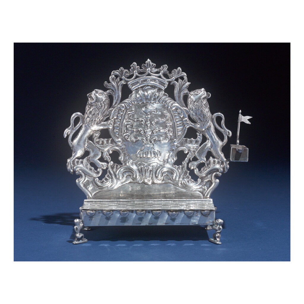 View full screen - View 1 of Lot 134. A SILVER HANUKAH LAMP, POSSIBLY GERMAN 18TH CENTURY, BEARING MARKS FOR RÖTGER HERFURTH, FRANKFURT.