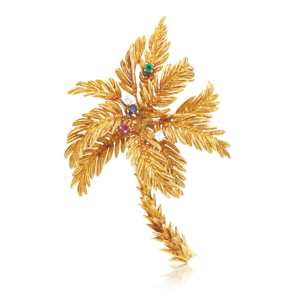 View full screen - View 1 of Lot 780. Gold, ruby, sapphire, emerald and diamond brooch, circa 1950.