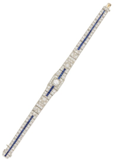 View full screen - View 1 of Lot 334. SAPPHIRE AND DIAMOND BRACELET.