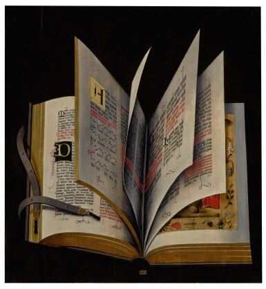 View full screen - View 1 of Lot 13. NETHERLANDISH SCHOOL, CIRCA 1615-1625 | STILL LIFE OF AN ILLUMINATED MANUSCRIPT.