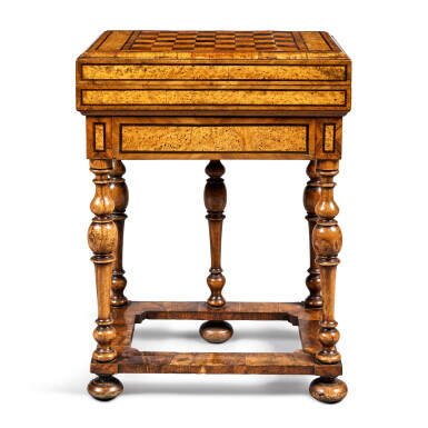 View full screen - View 1 of Lot 579. A German Baroque Walnut, Burr Ash and Fruitwood Parquetry Folding Games Table, Circa 1700.