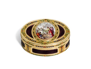 View full screen - View 1 of Lot 159. A gold and enamel snuff box, probably 19th century in 18th century taste.