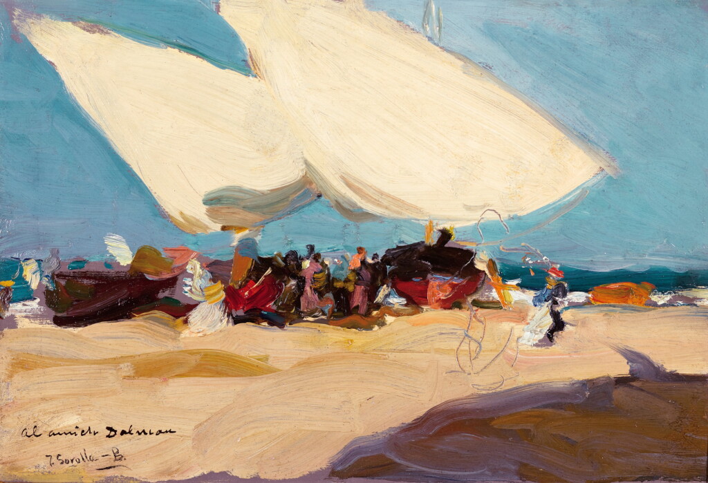 View full screen - View 1 of Lot 62. JOAQUÍN SOROLLA | BARCAS Y PESCADORAS, PLAYA DE VALENCIA (BOATS AND FISHERFOLK ON THE BEACH OF VALENCIA).