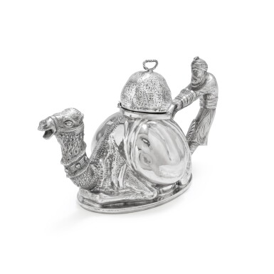 View full screen - View 1 of Lot 341. A French silver-plated teapot shaped as a dromedary, Mariage Frères, Paris, circa 1970 | Théière en métal argenté à décor de dromadaire par Mariage Frères, Paris, vers 1970.