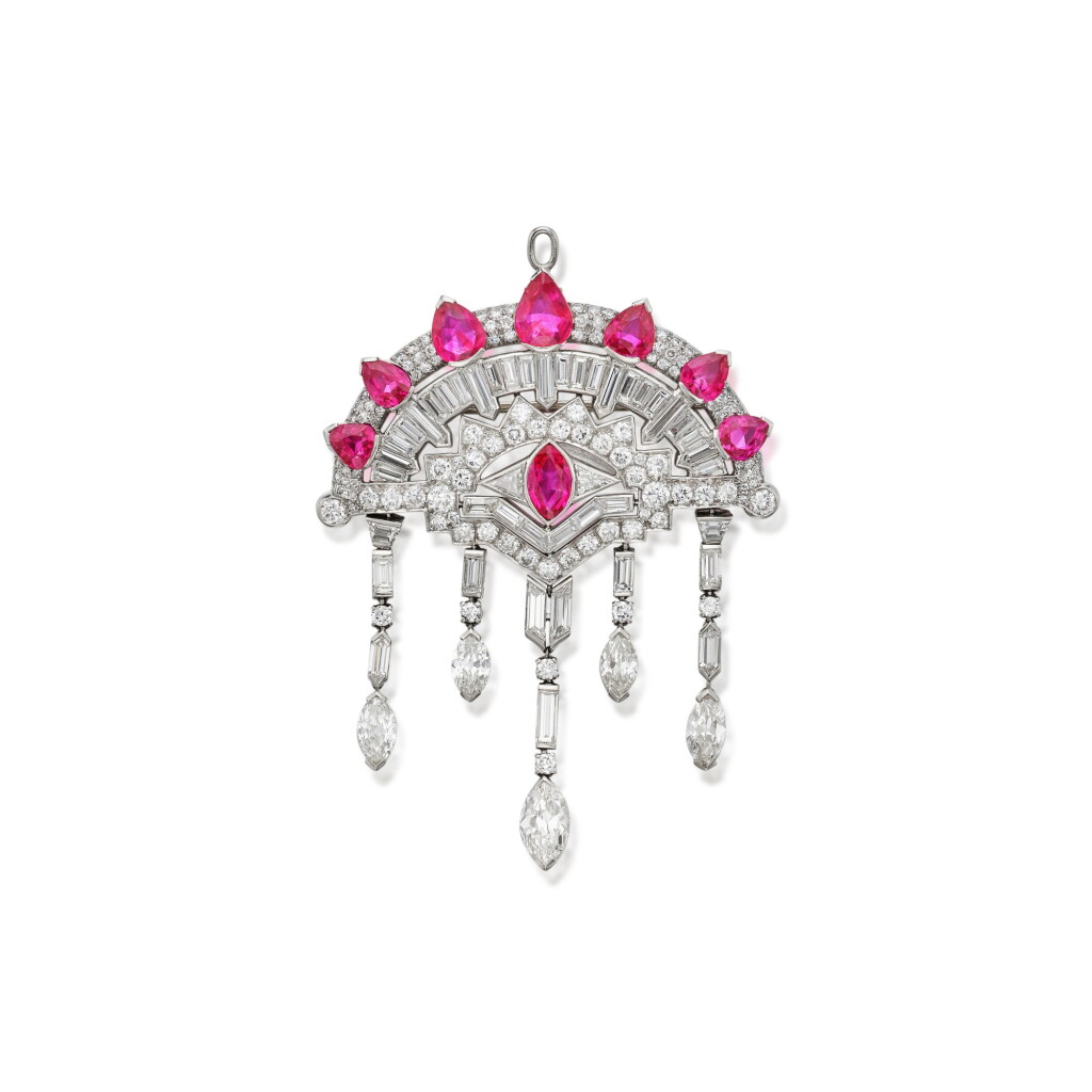 View full screen - View 1 of Lot 223. Ruby and Diamond Pendant-Brooch.