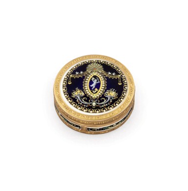 View full screen - View 1 of Lot 228. A pearl-set and enamel bonbonnière, Jean-François Delanoy, charge mark of Jean-François Kalendrin, Paris, circa 1780.