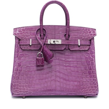 View full screen - View 1 of Lot 51. Amethyst Shiny Niloticus Crocodile Birkin 25 Palladium Hardware, 2008.